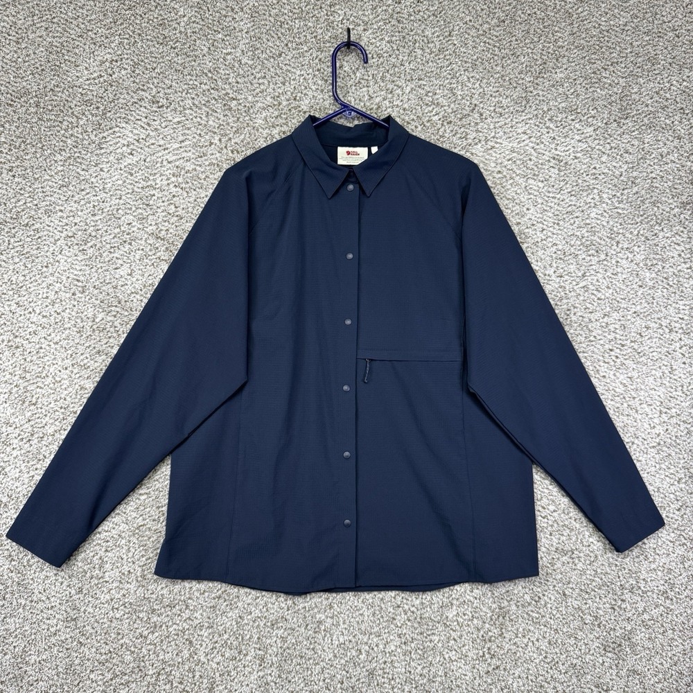 Fjallraven Abisko Trekking Shirt Women's Medium Navy Ripstop Long Sleeve Hiking‎